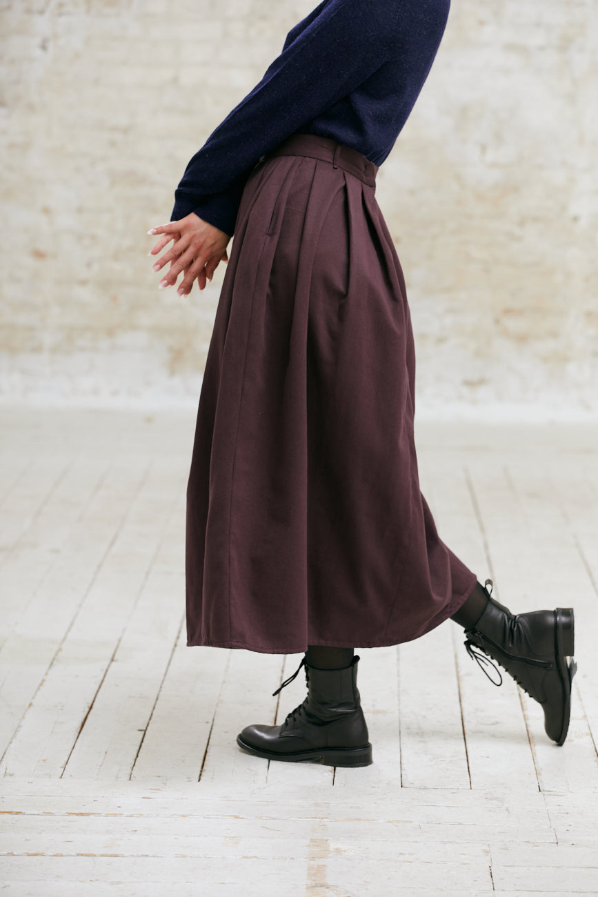 Organic cotton midi skirt Ahaana Aubergine