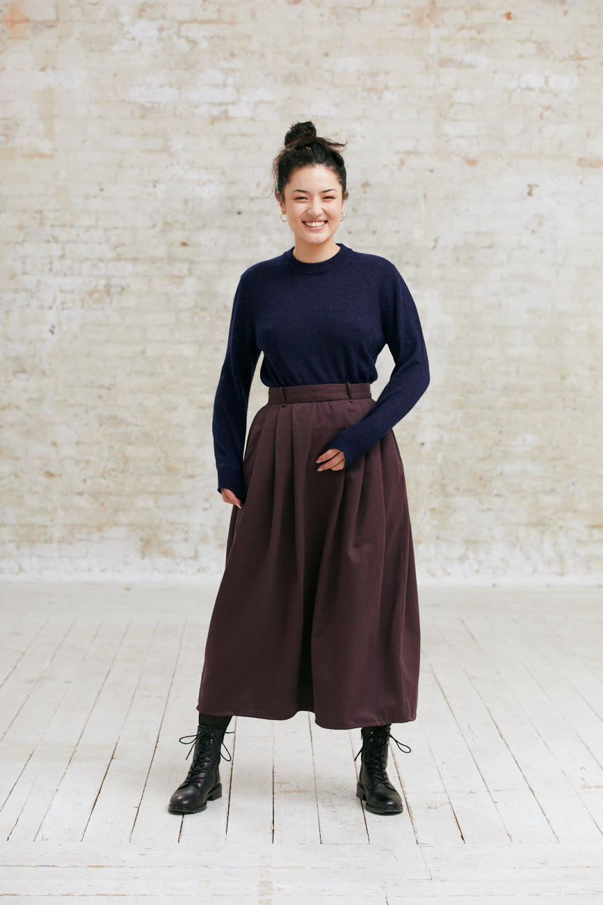 Organic cotton midi skirt Ahaana Aubergine