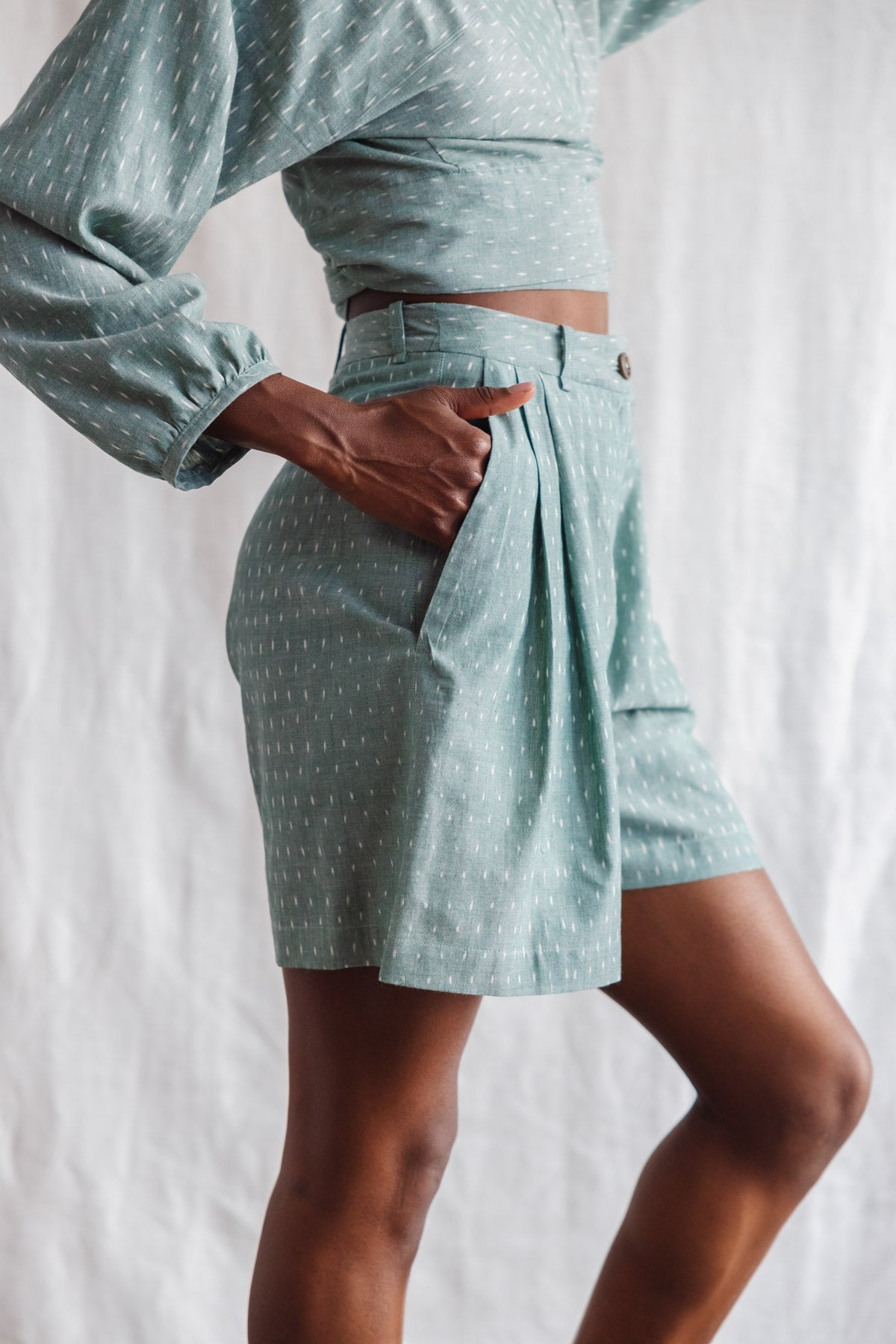 Organic Cotton Shorts Kamala Ikat Sage