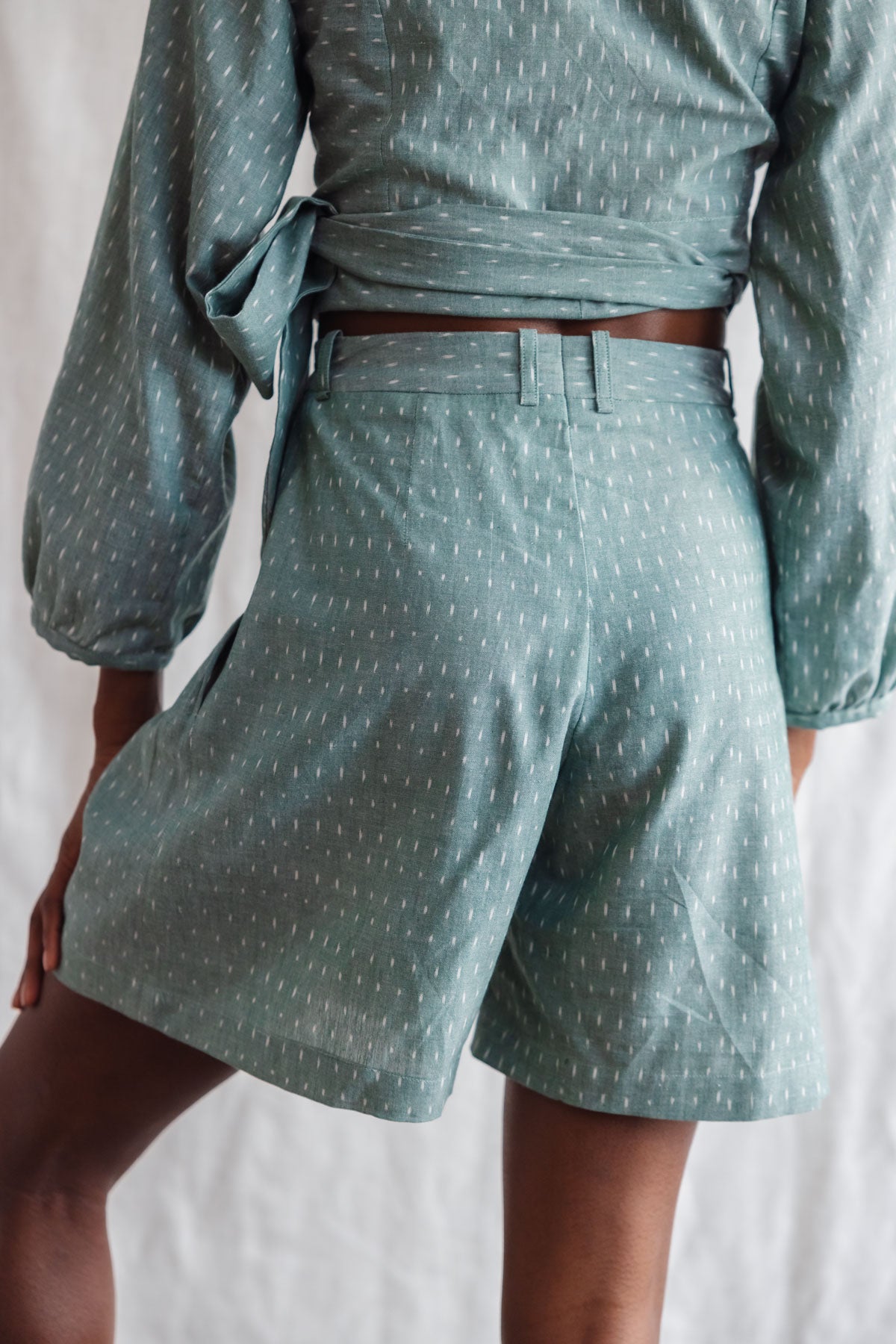Organic Cotton Shorts Kamala Ikat Sage