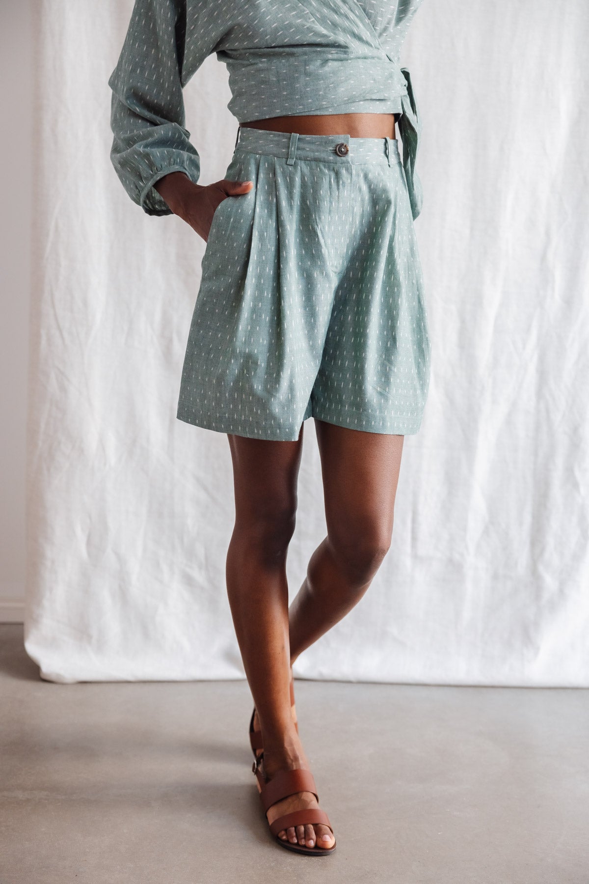 Organic Cotton Shorts Kamala Ikat Sage