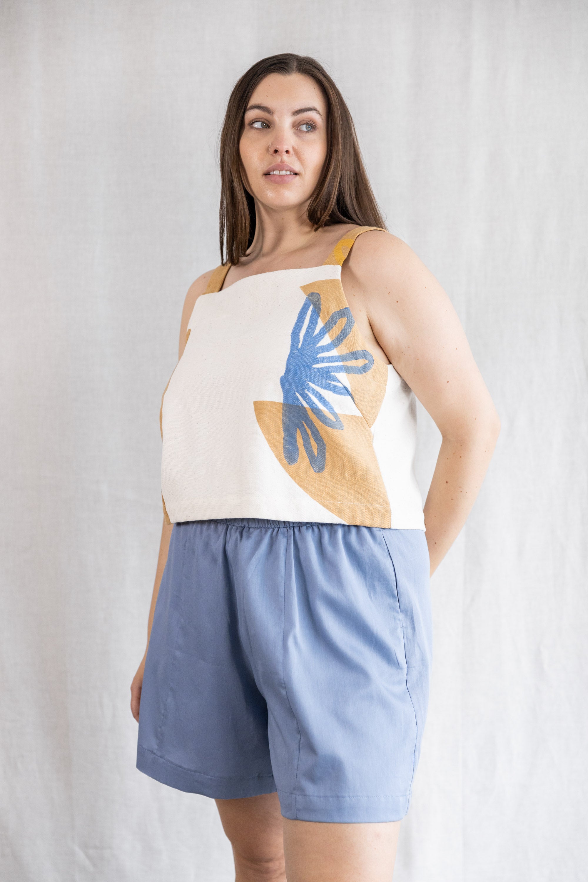 Organic cotton shorts Sitara satin blue