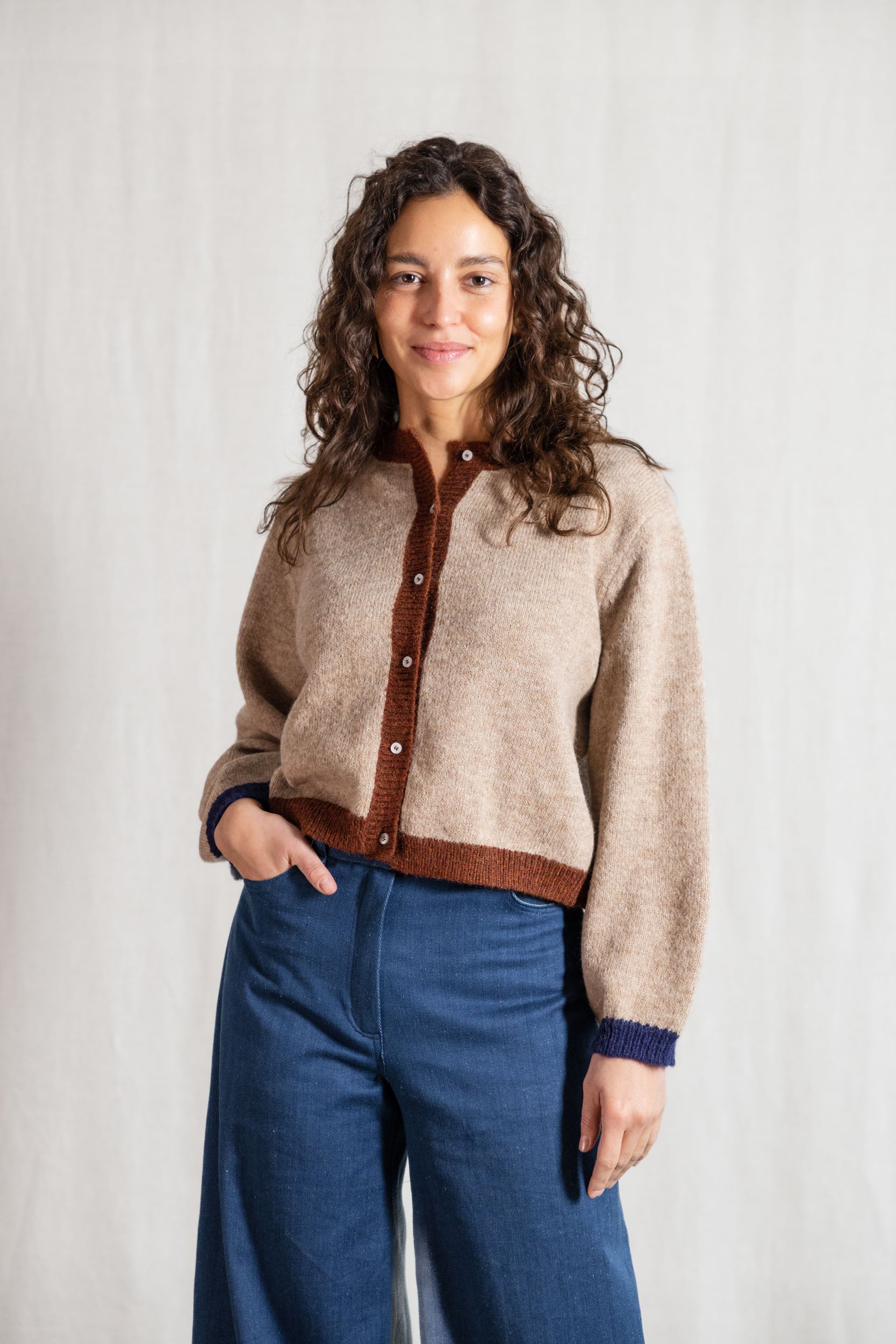 Baby-Alpaka Strickcardigan Sullana Colorblock Sand