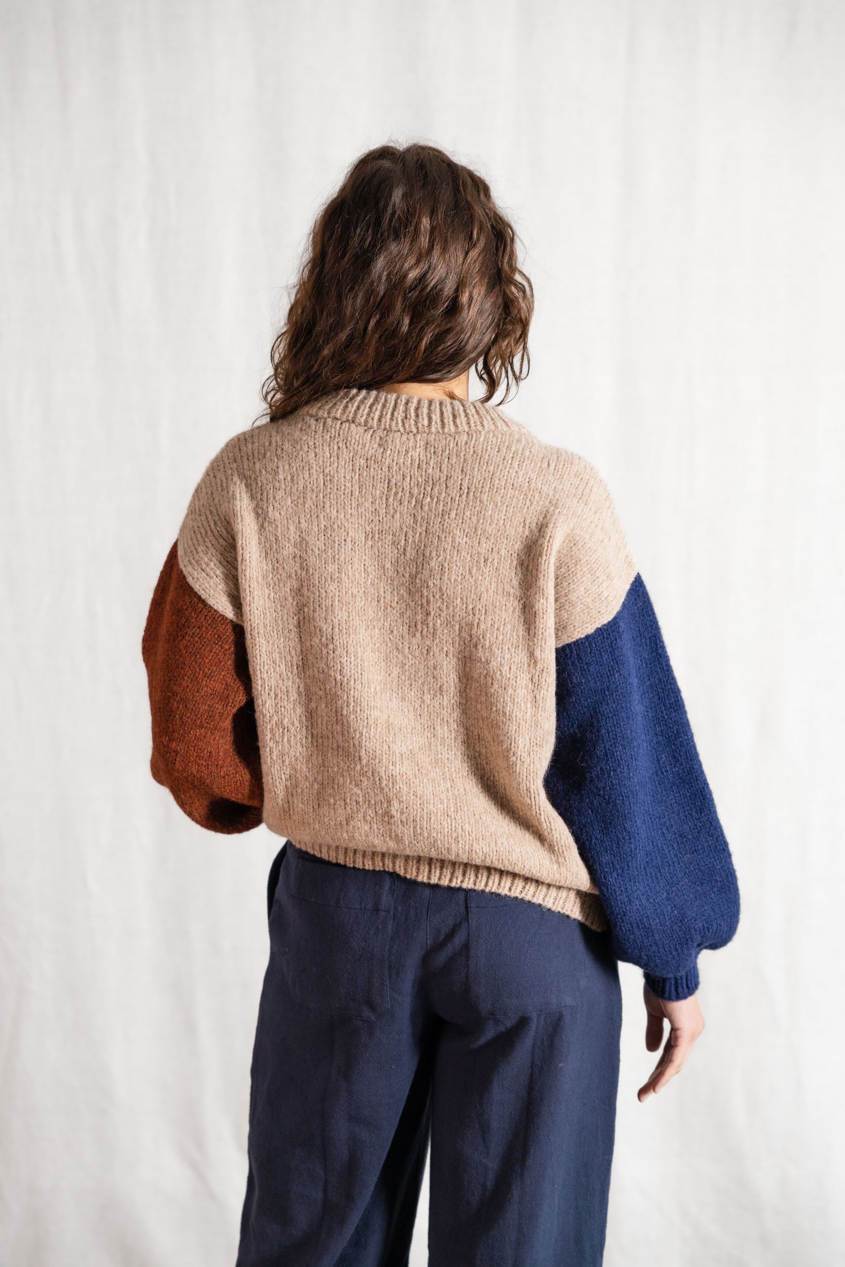 Baby-Alpaka Strickpullover Lupuna Colorblock Sand