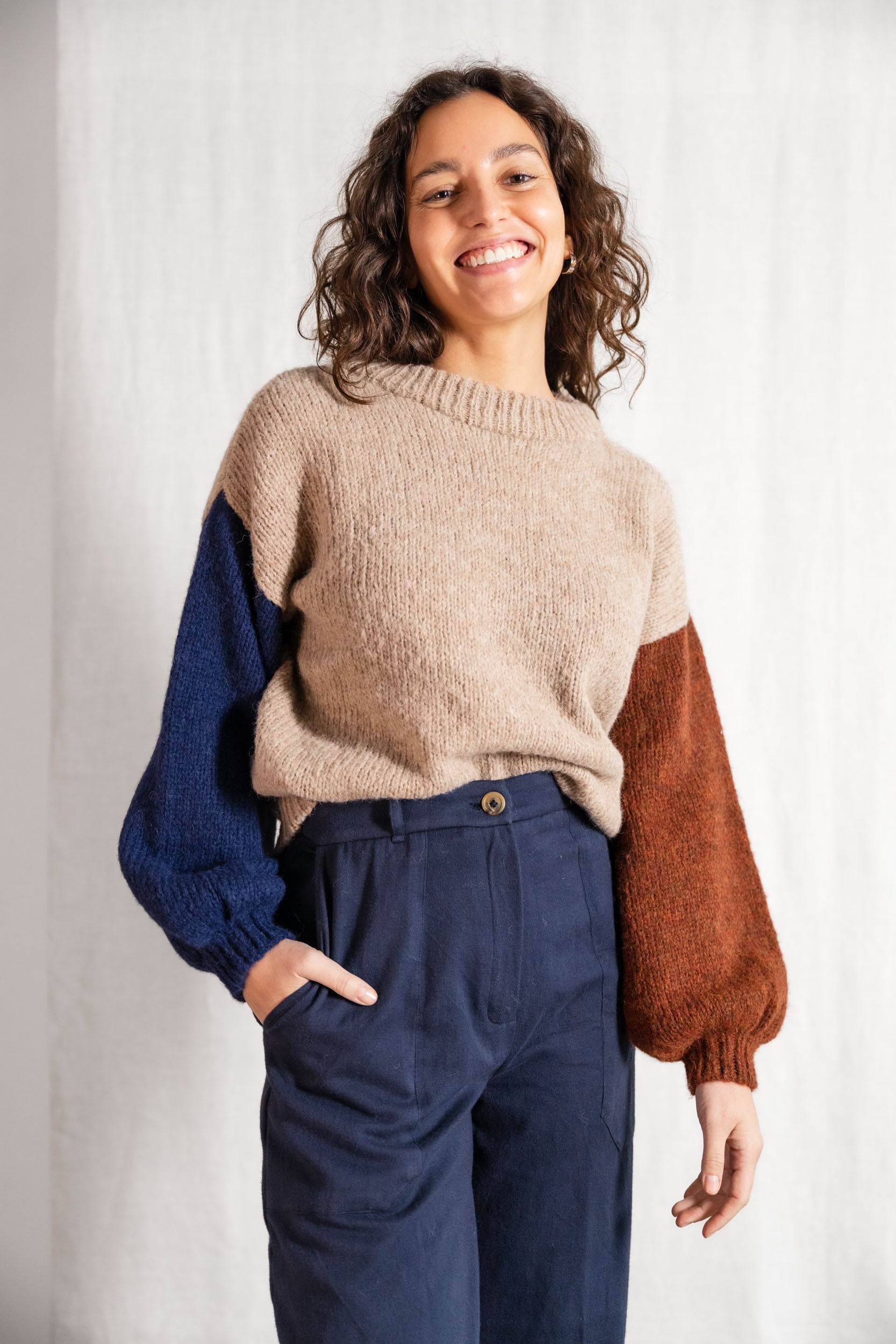 Baby-Alpaka Strickpullover Lupuna Colorblock Sand