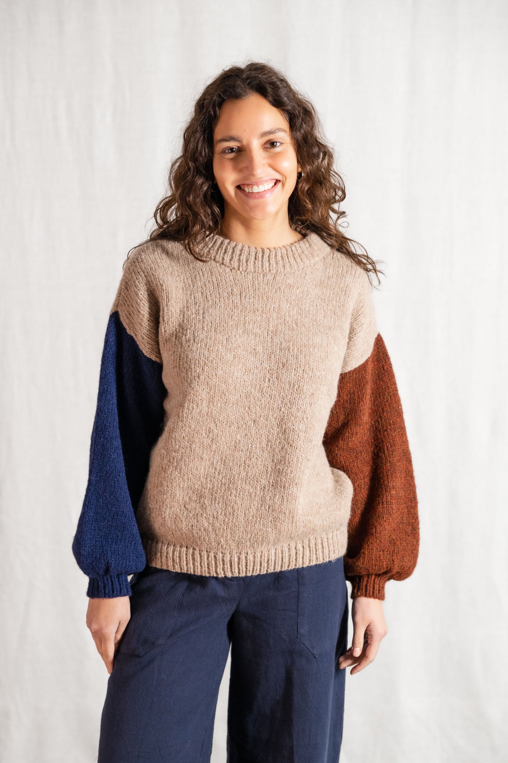 Baby-Alpaka Strickpullover Lupuna Colorblock Sand