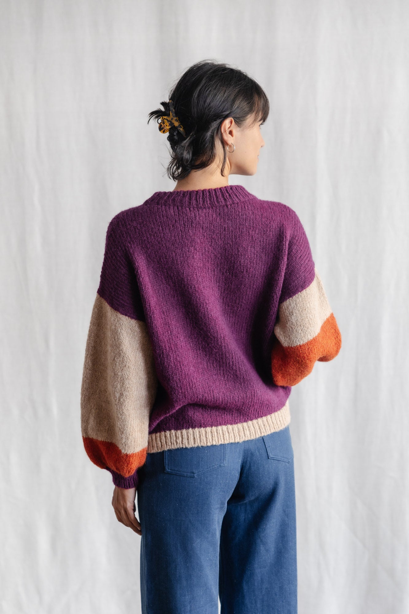 Baby-Alpaka Strickpullover Lupuna Colorblock Berry