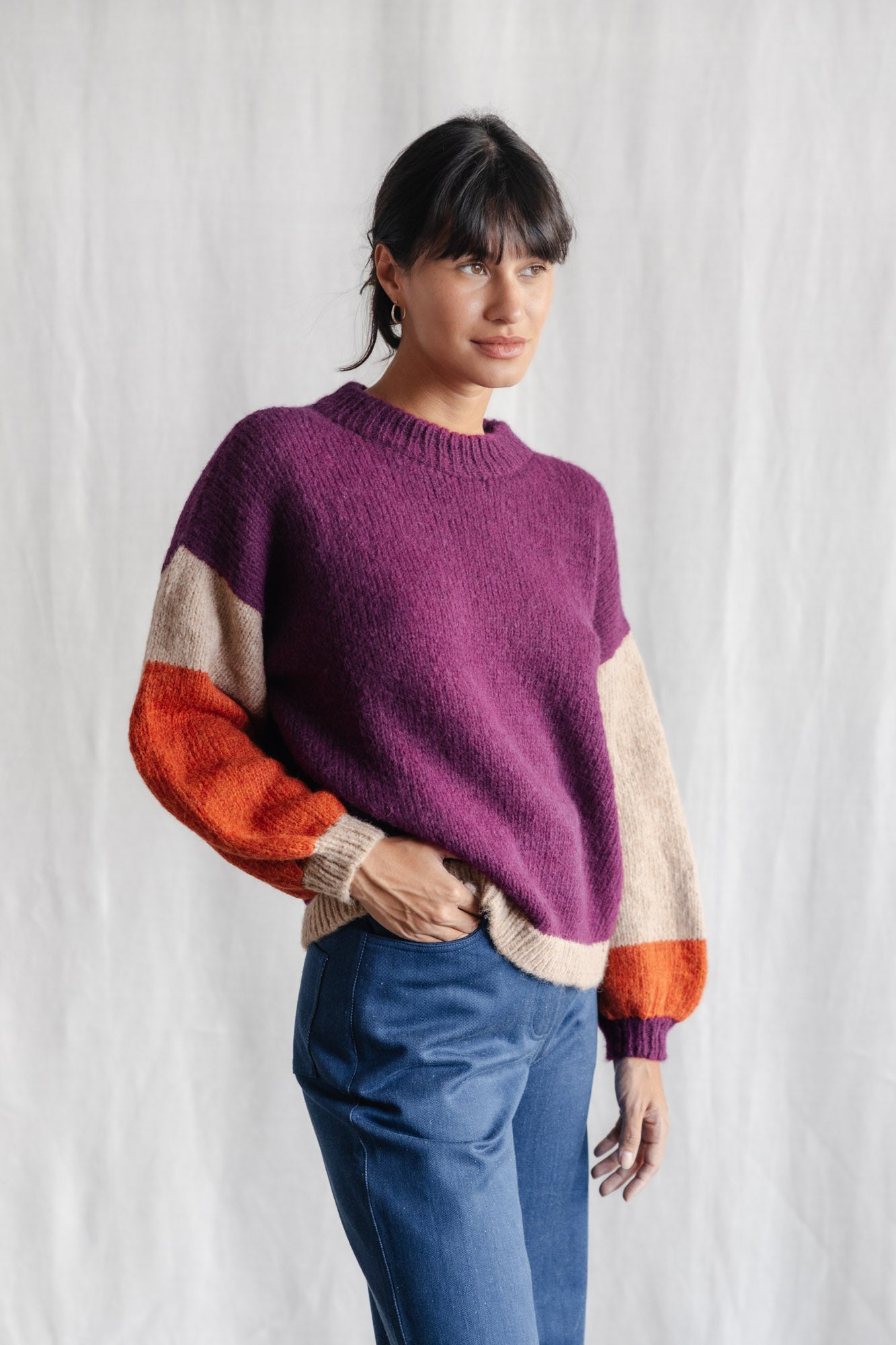 Baby-Alpaka Strickpullover Lupuna Colorblock Berry