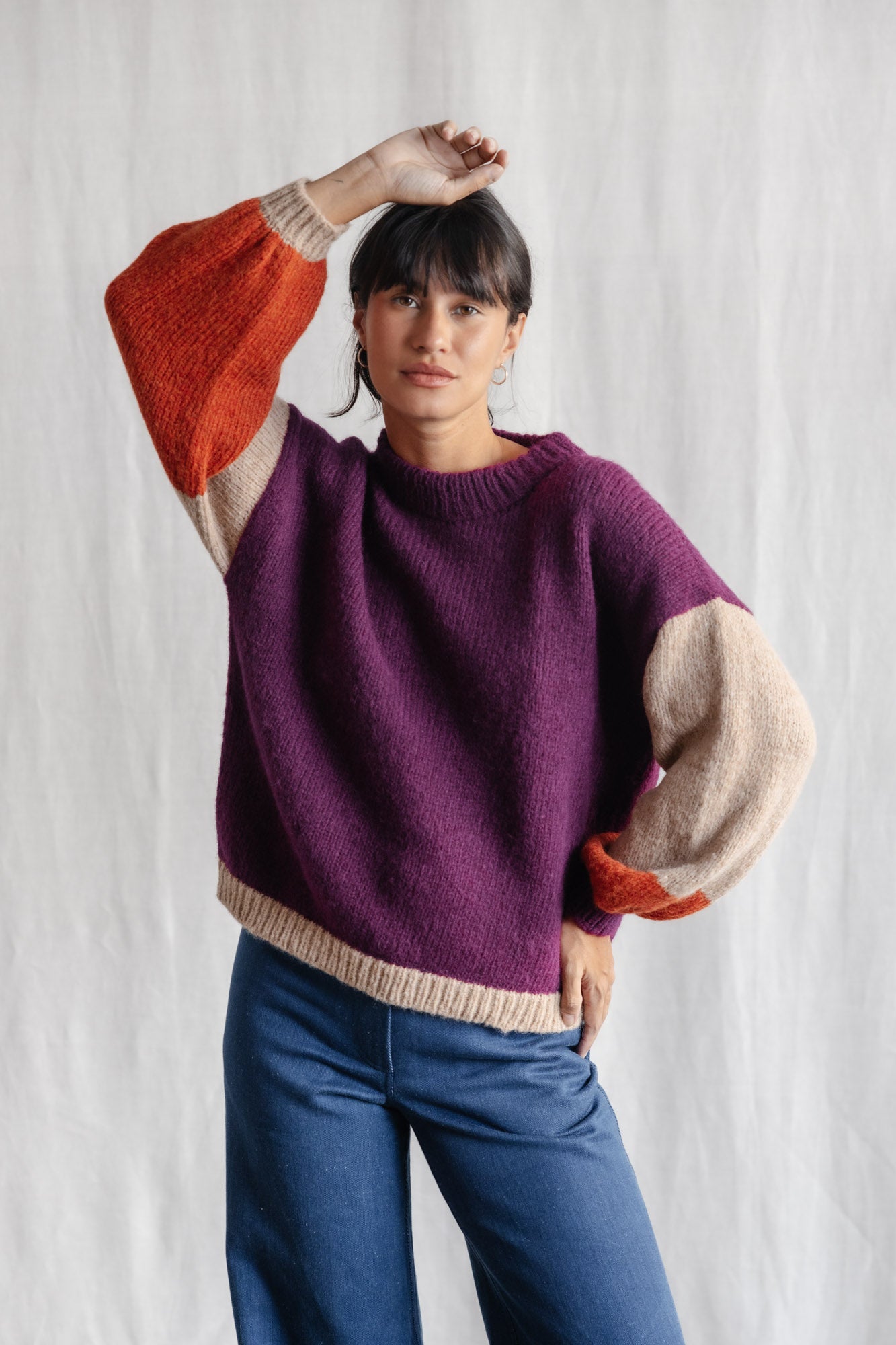 Baby-Alpaka Strickpullover Lupuna Colorblock Berry