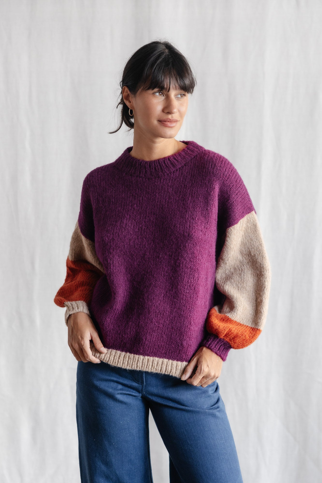 Baby-Alpaka Strickpullover Lupuna Colorblock Berry
