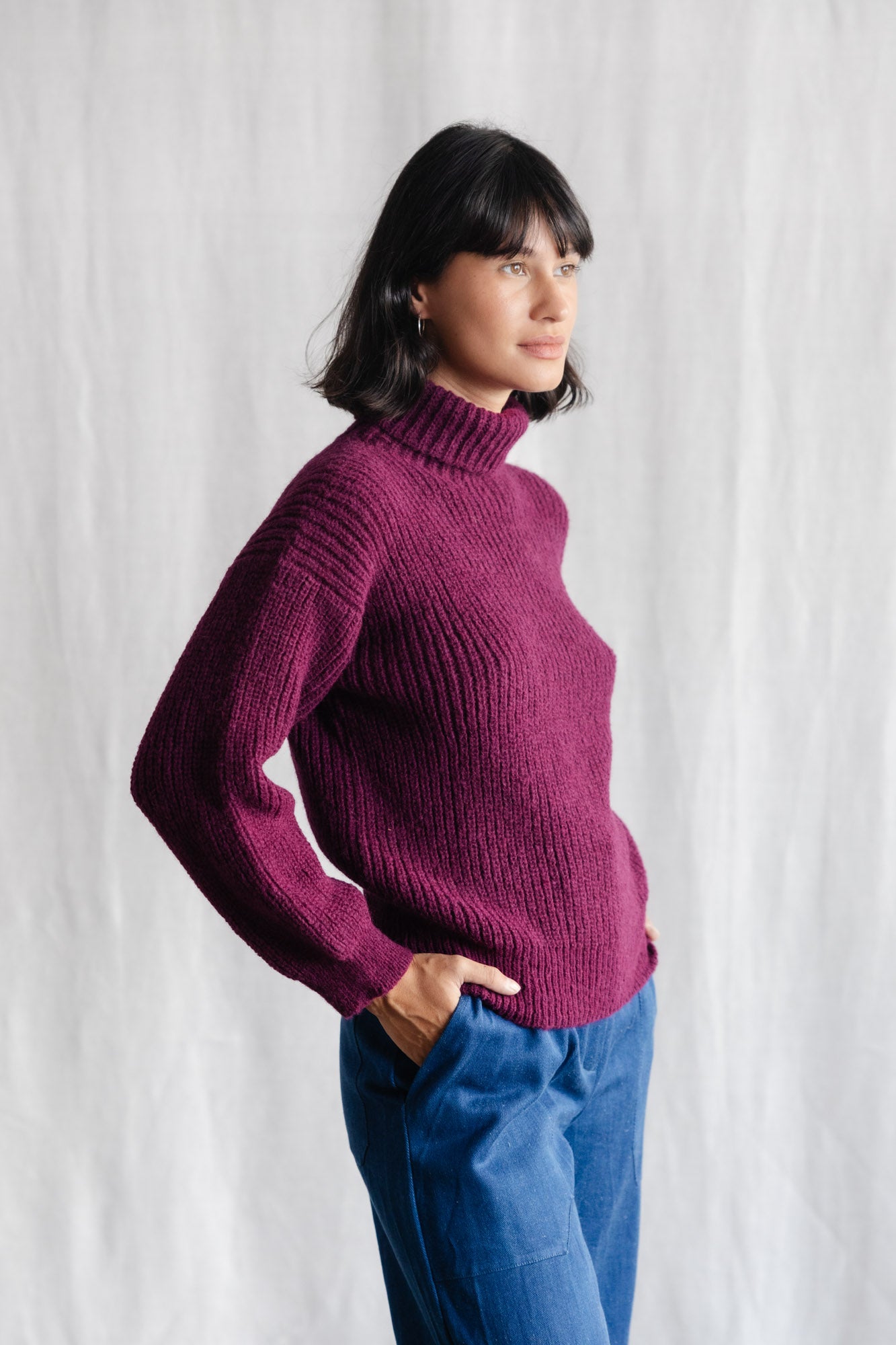 Baby-Alpaka Turtleneck Strickpullover Suave Berry