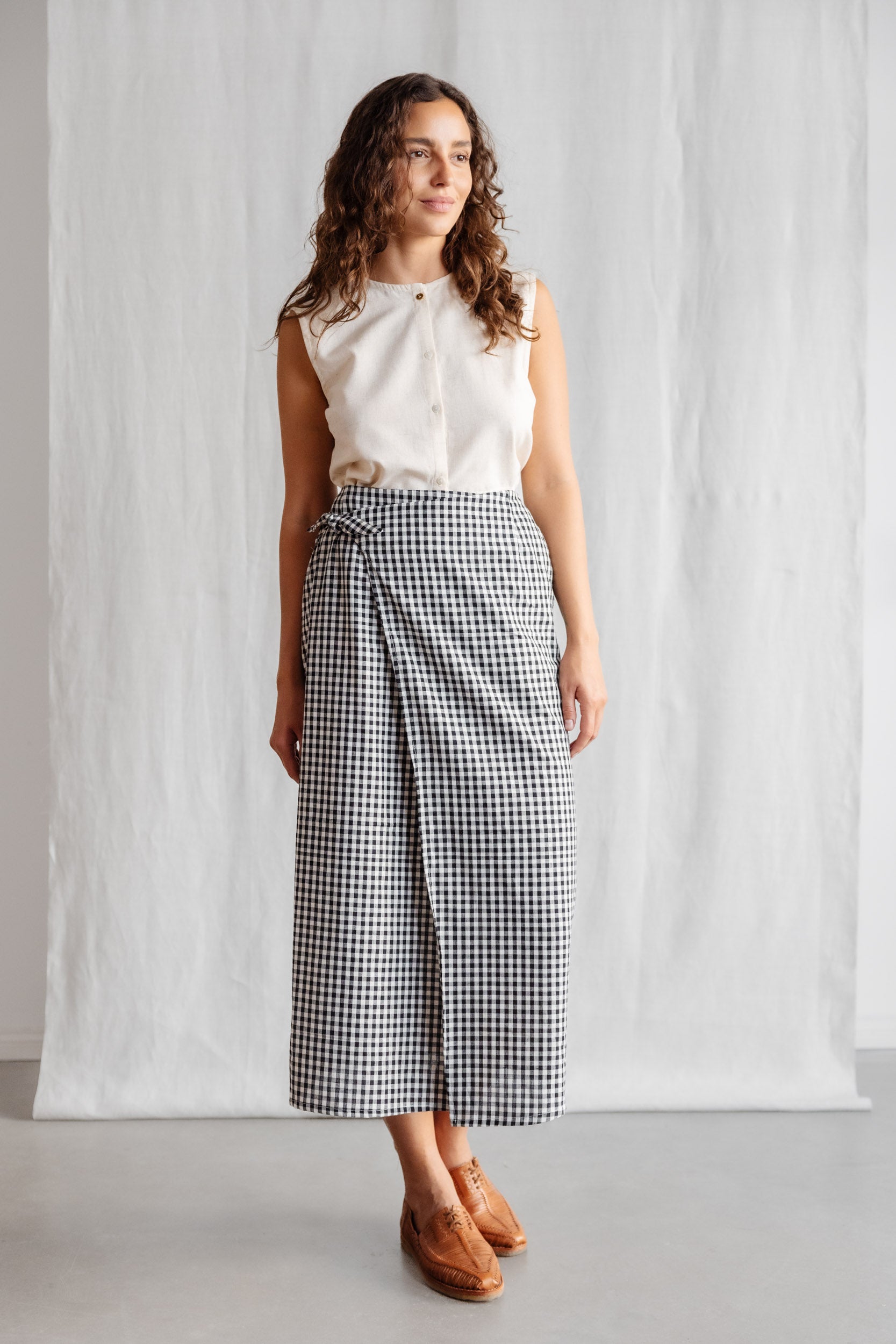 Organic cotton wrap skirt Tanvi checked