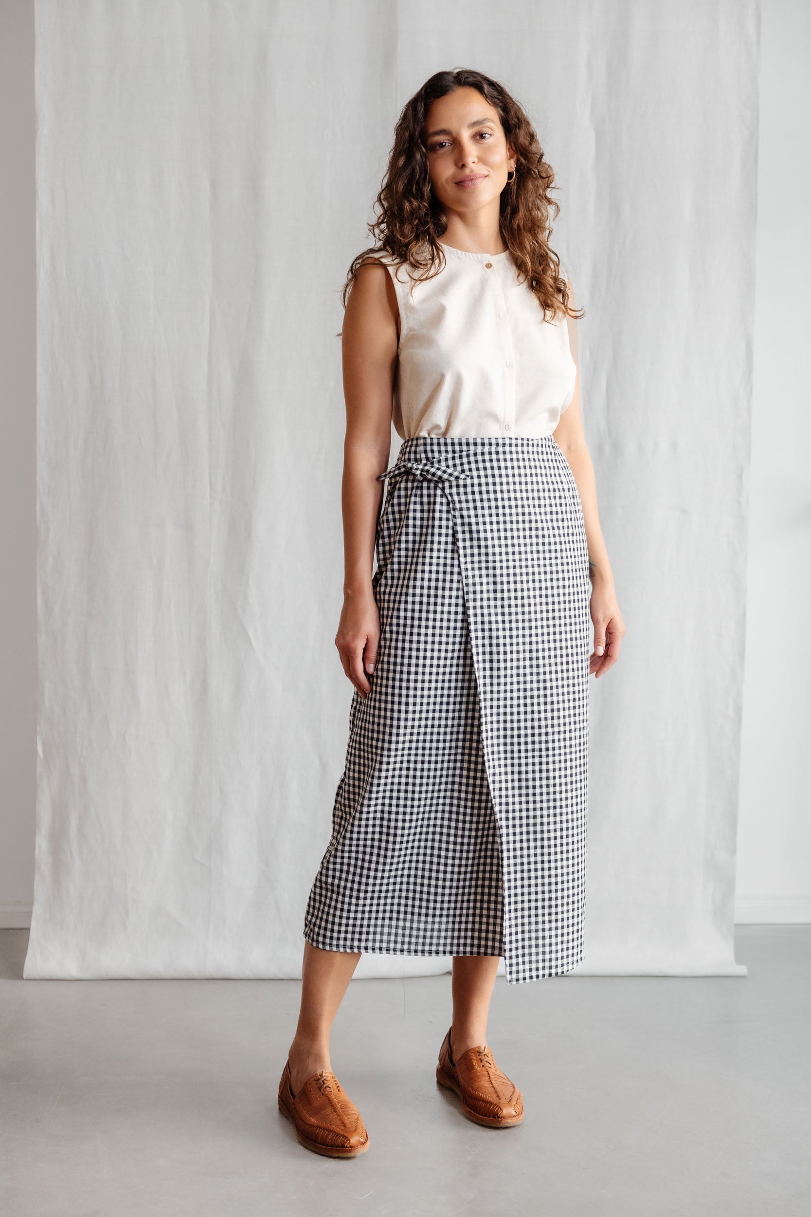 Organic cotton wrap skirt Tanvi checked