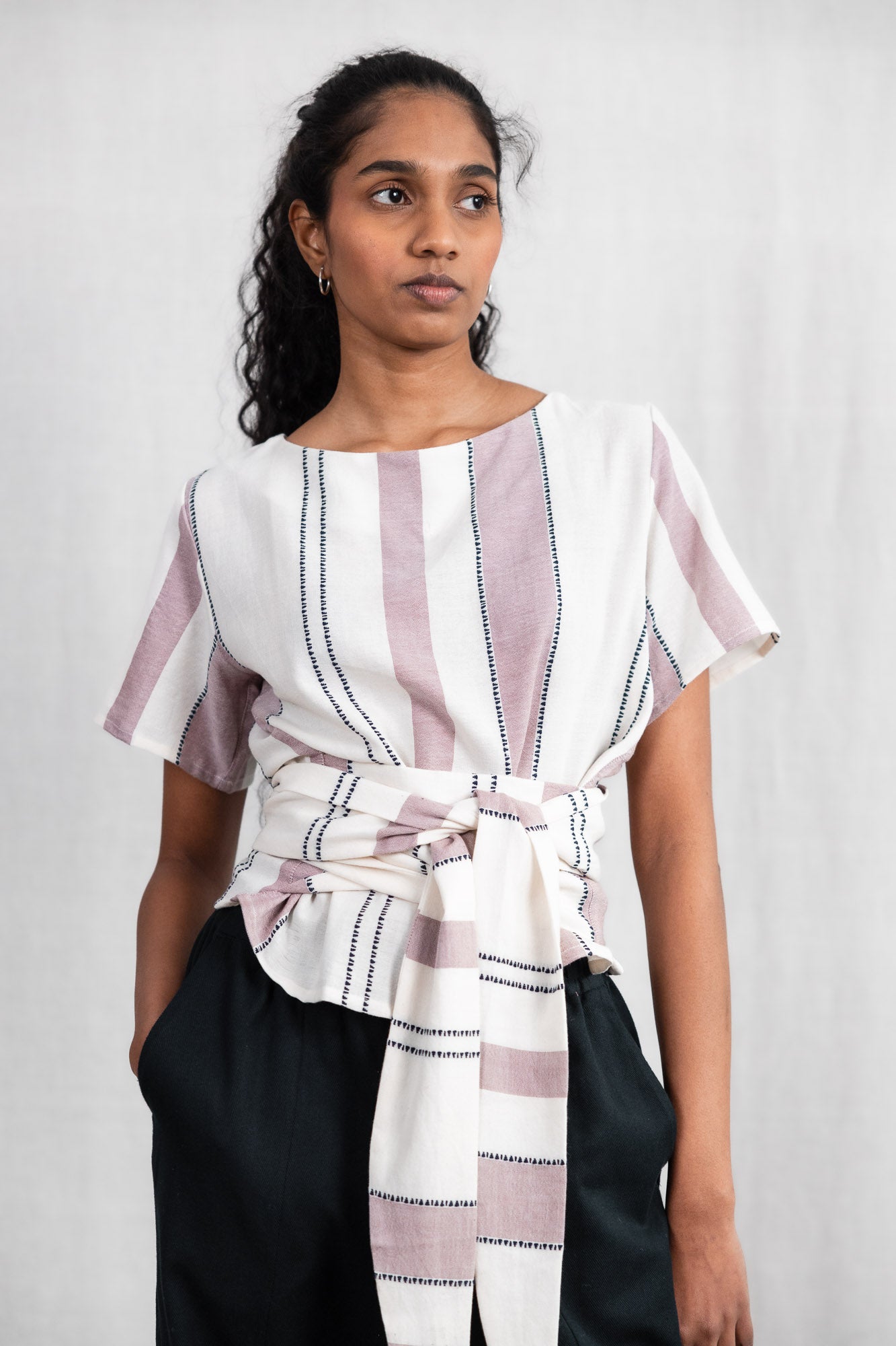 Baumwoll Wickelshirt Amaranth Webmuster Altrosa