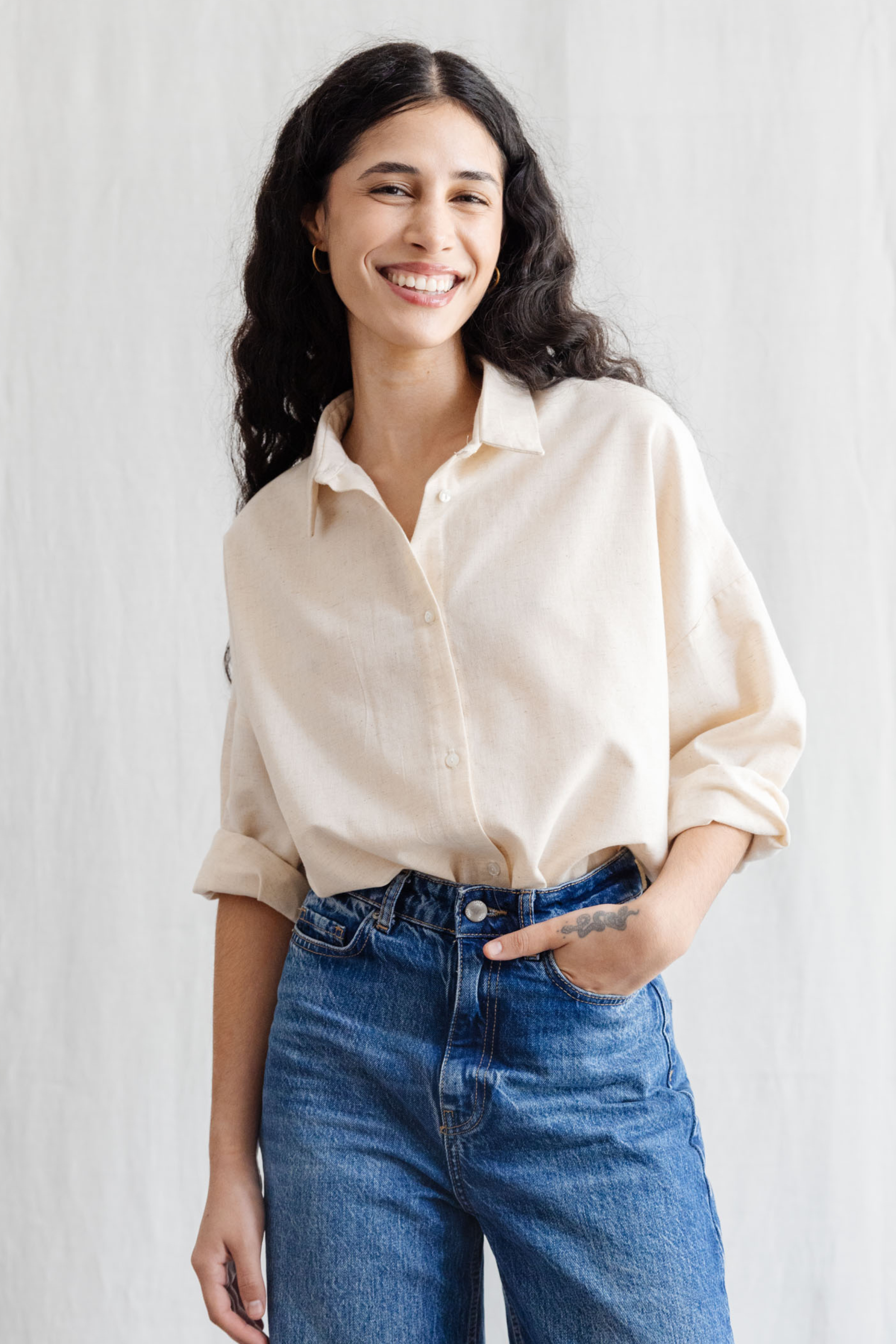 Flax/Cotton Blouse Mayank Cream