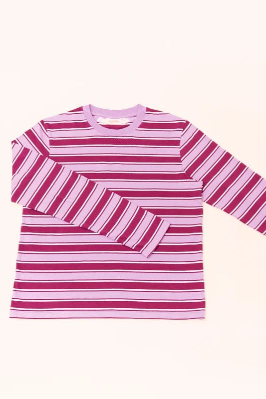 Popeia Baumwoll Longsleeve Streifen Aubergine/ Pink