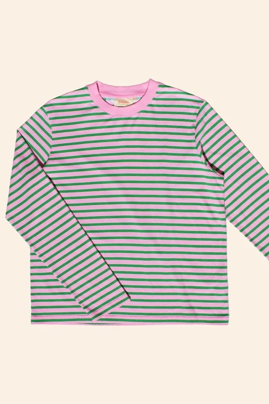 Popeia Baumwoll Longsleeve Streifen Pink/ Grün