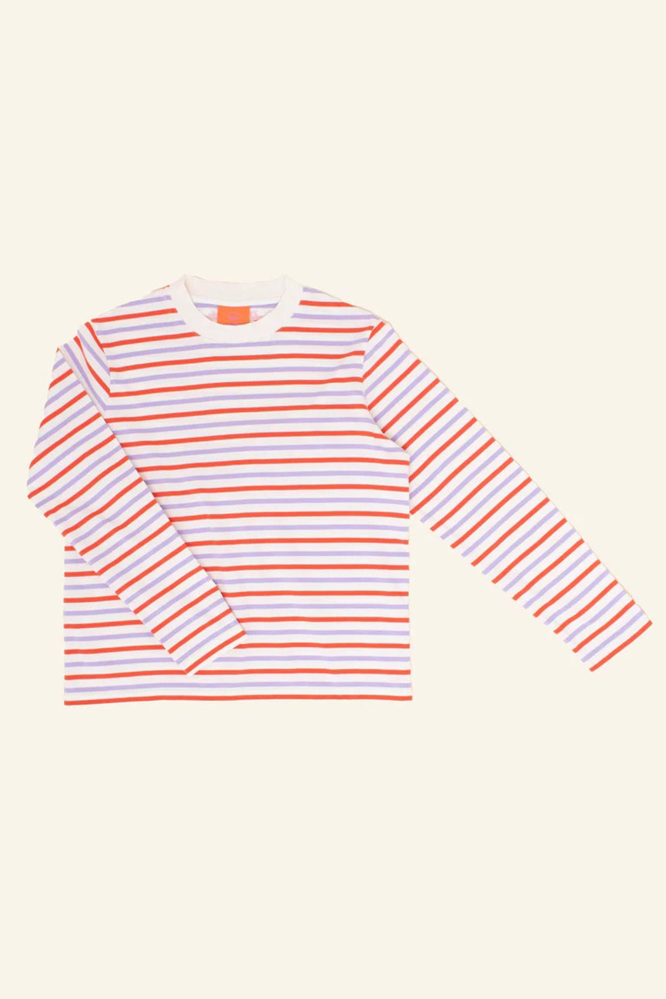 Popeia organic cotton long-sleeved striped shirt in red/purple/white
