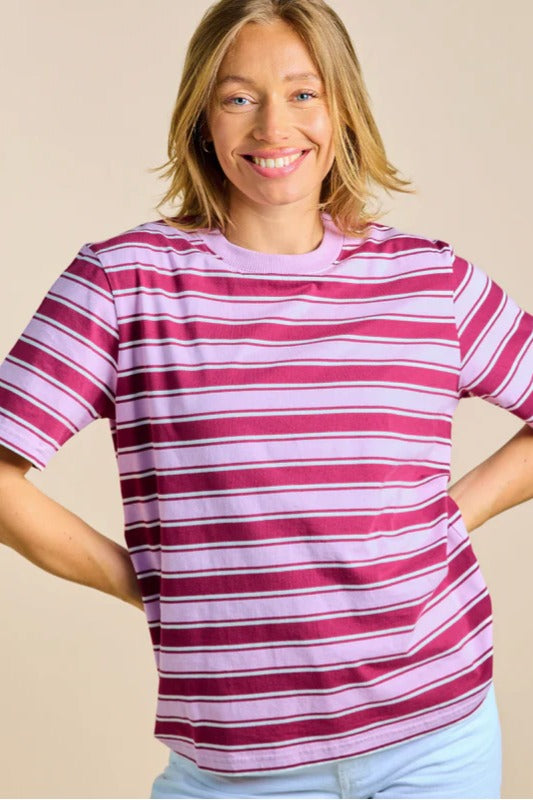 Popeia Organic Cotton Striped T-Shirt Aubergine/ Pink